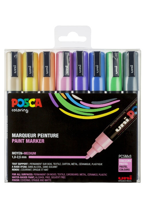 Posca PC5M/8 8A ASS25 Pastel set medium punt verf stiften