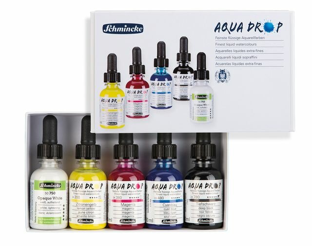 Aquadrop Primary Set (5 x 30 ml) vloeibare waterverf inkt Schmincke