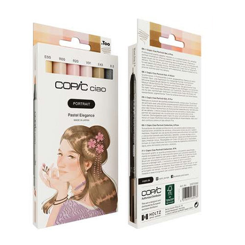 Copic Ciao Portrait Set, Pastel Elegance, 5 kleuren + multiliner