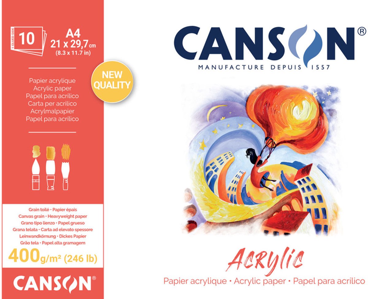 Acryl Papier 400gr 33x41cm Eenzijdig gelijmd Blok (10 vel) Canson