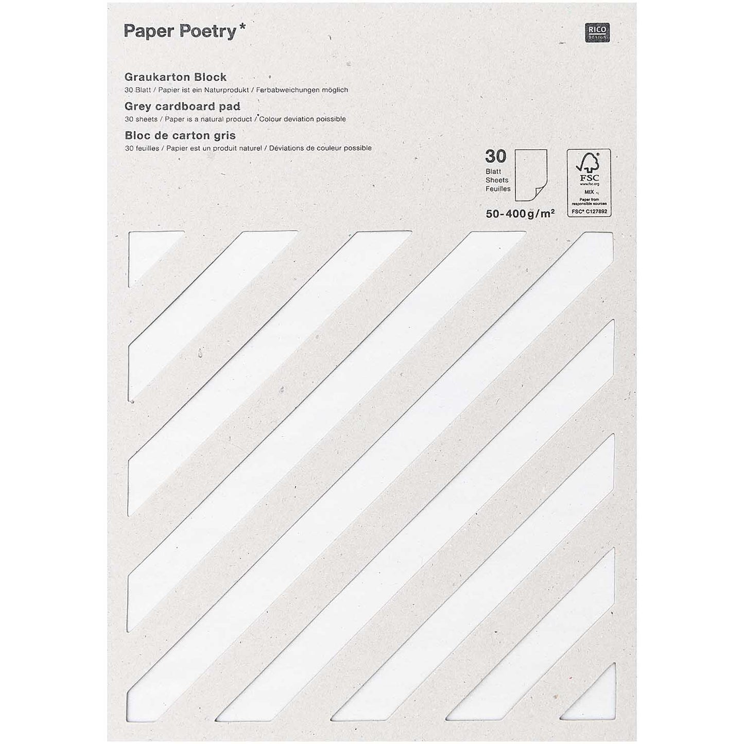 Paper Poetry grijs karton pad 30 vellen