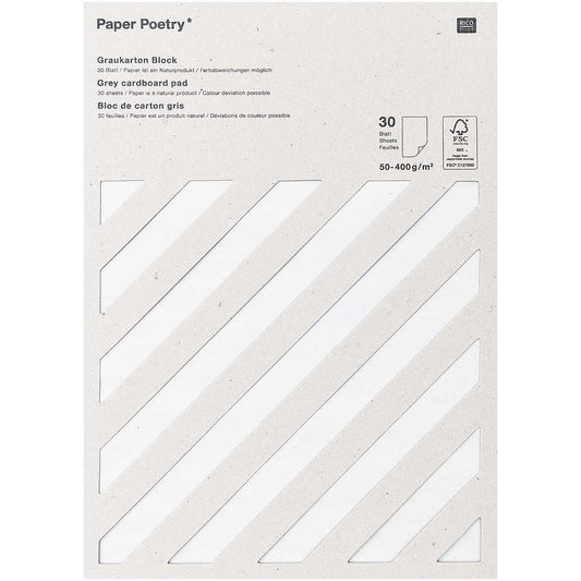 Paper Poetry grijs karton pad 30 vellen