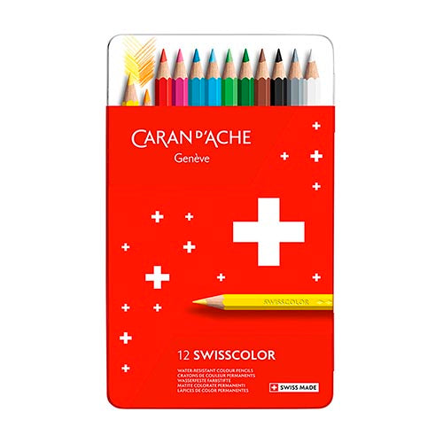 Swisscolor potloden metalen doos 12 kleuren set Caran D'Ache
