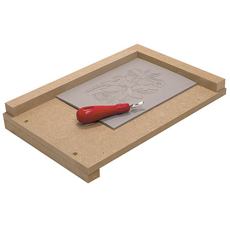 Snij hulp voor lino of houtsnede, 20x30cm plaat met hoekprofiel voor het fixeren van je lino of houtplaat