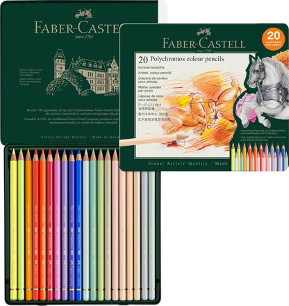 Faber Castell set 20 Kleurpotloden Polychromos NIEUWE kleuren in metalen box.