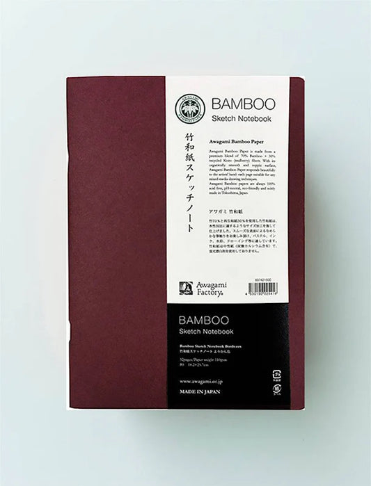 Awagami Bamboo Sketch Notebook - schetsalbum - 16 vellen 110gr/m² - 18x25cm - bordeaux
