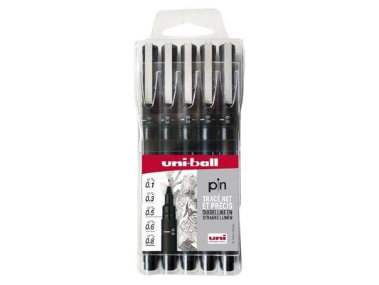 UNI-ball PIN set met 5 fineliners 0,1 / 0,3 / 0,5 / 0,6 / 0,8 PIN ZWART UNI-ball