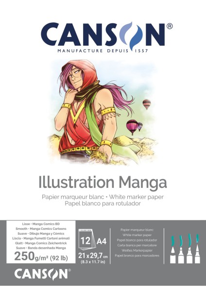 Illustration (Manga) A4 Wit Glad Dik (250 gr) 12 vel Papier Blok