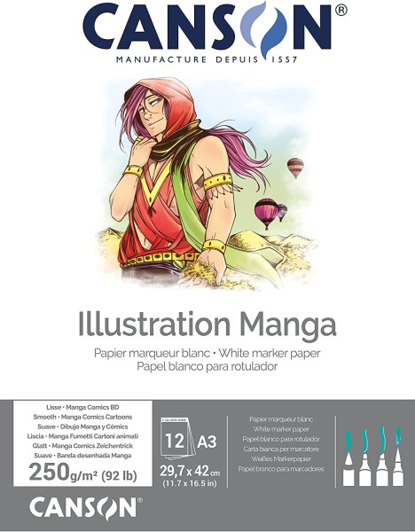 Illustration (Manga) A3 Wit Glad Dik (250 gr) 12 vel Papier Blok