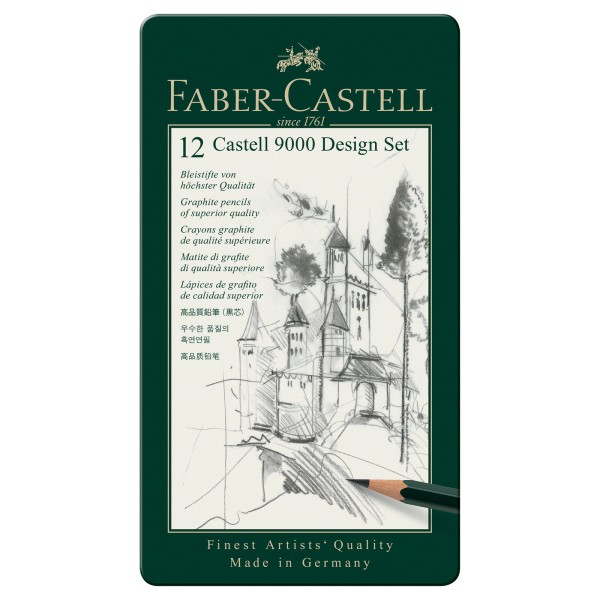 Grafiet Potloden Design Set 12 in blik Castell 9000