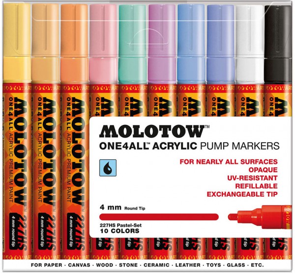 227HS Pastel Set - 4mm (x10) Molotow One4All Acryl Marker