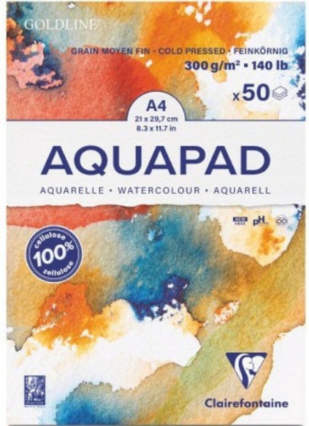 Aquapad 300 gr. 21 x 29,7 cm Blok A4 (50 vellen) Aquarelpapier Clairefontaine