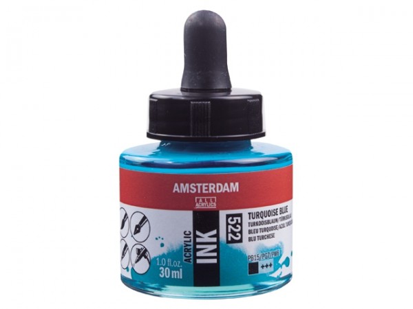 Turkoise blauw 522 Amsterdam Acryl Inkt 30 ml.