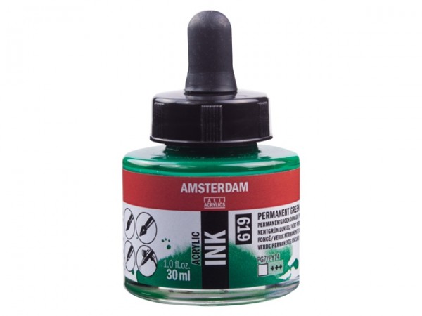 Permanentgroen donker 619 Amsterdam Acryl Inkt 30 ml.
